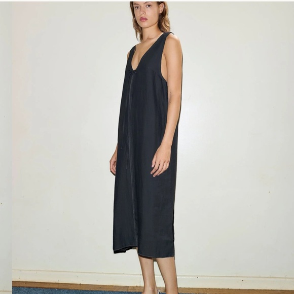 WOMEN’S DEIJI STUDIOS THE BLACK TIE SLIP DRESS 100% FRENCH LINEN WORN ONCE - Picture 6 of 15